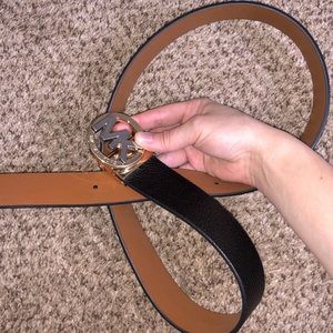 Michael Kors Reversible Belt, Size M, Black and Brown, Gold and Silver Buckle